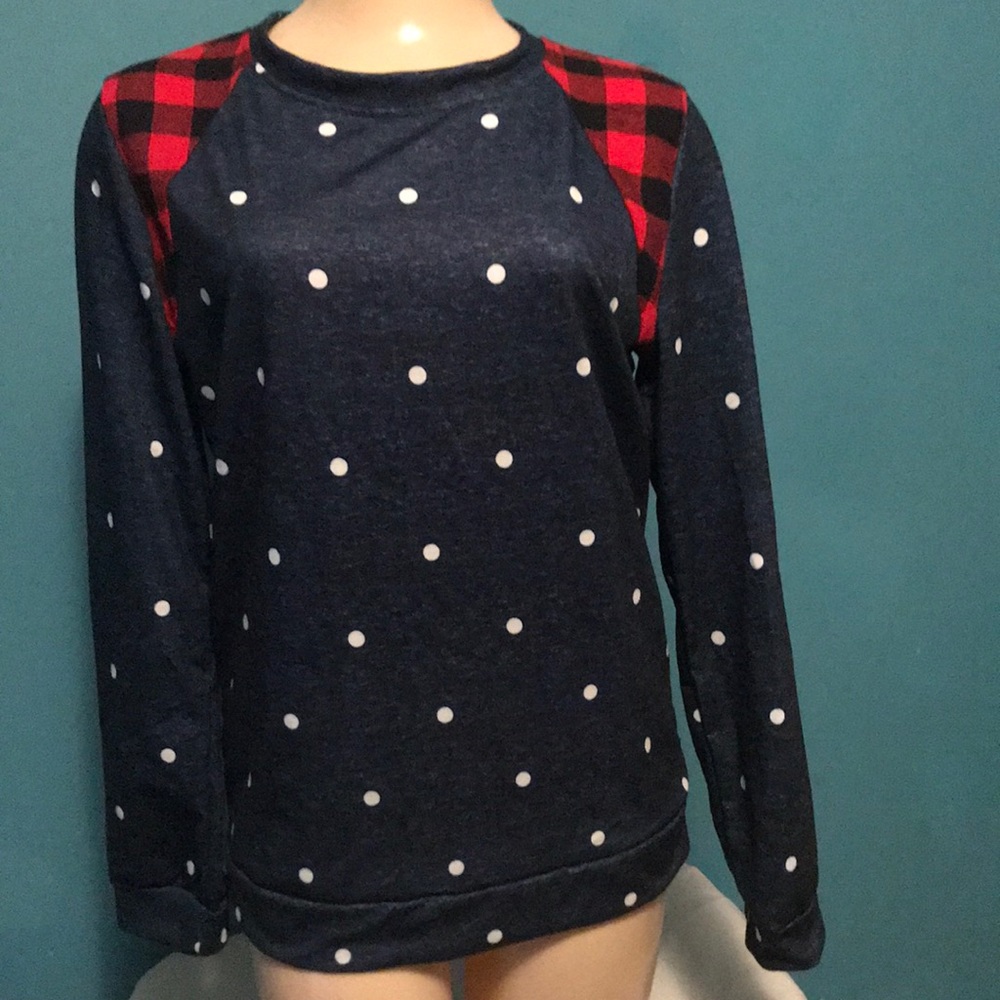 Poka-dot Pullover with Flannel Patches